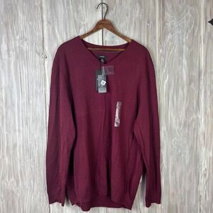 Alfani Mens XL V Neck Merino Wool Blend Sweater Burgundy Red Minimalist NWT
